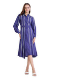 Styli WomenS Geometric Striped ALine Lace Shirt Midi Dress | Regular Fit | Shirt Collar With Long Balloon Sleeves | Office Wea