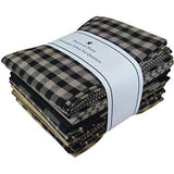 Black Tan Beige Homespun Fabric Checks Stripes Fat Quarter (12 pk) Bundle 100% Cotton 18 X 22
