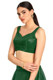Soch Womens Green Sequinned Sweetheart Neck Georgette Padded Blouse Green 34