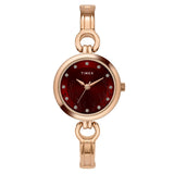 Timex Classics Analog Watch For Women With Maroon Round Dial & Rose Gold Brass Bracelet Band Water Resistant Women'S Wrist Watch