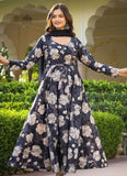 Lookmark Women'S Kurta Set In Navy Blue Floral Color And Georgette Fabric With Only Dupatta (Az-Lm-Og-Ks2153-Xl)