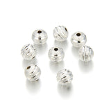 200pcs 6mm Corrugated Ribbon Loose Beads Round Metal Spacer Sterling Silver Plated Brass for DIY Craft Jewelry Making CF10-6