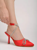 Women'S Red Satin High Heel Sandals Pointed Toe Party Heels With Rhinestone Bow & Ankle Strap Elegant Stilettos For Weddings & Events Eu36,Red,3,B0DK7BW7MD