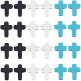 SUNNYCLUE 1 Box 90Pcs Cross Beads Bulk Black White Blue Synthetic Turquoise Pocket Crosses 16x12mm Mini Small Stone Cross Beads