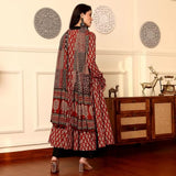 Anni Designer Women'S Rayon Viscose Anarkali Printed Kurta With Palazzo & Dupatta (Jathi Red_S_Red_Small),Red,S,Rayon Blend,Classic,