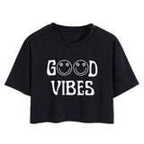 Toplot Text Printed Round Neck Crop Top For Women (Vibes-Crop-Top-5202-Black-L),Black,,B0DCTHGDB7
