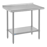 ROCKPOINT SS304 Top All Stainless Steel Table for Prep & Work with Backsplash 24x36 Inches, NSF Commercial Kitchen Heavy Duty Ta
