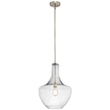 Everly 19.75 1-Light Bell Pendant with Clear Glass in Brushed Nickel, for Kitchen Island, Dining Nook, Bedroom, (19.75 x 13.75)