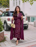 Gosriki Women'S Rayon Viscose Straight Bandhej Printed Kurta With Pant & Dupatta (Turae Wine-Vks03-Gs_Xl_Wine_X-Large),Wine,,B0F8QB4V8X