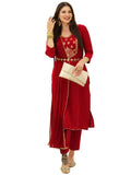Anni Designer Women'S Cotton Blend Embroidered Straight Kurta With Pant & Dupatta (Bgm Maroon_Xxl_Maroon_Xx-Large),Maroon,2XL,,,