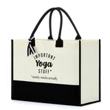 Yoga Themed Gifts: Canvas Tote Bag with Yoga Accessories for Women & Girls - Reusable Grocery Bag for Christmas, Birthday, Gradu