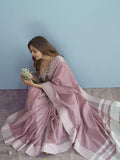Satrani Womens Cotton Self Woven Saree With Unstitched Blouse Piece (3095S732N_Light Pink & White)