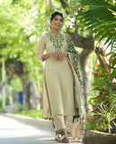 Anni Designer Women'S Rayon Blend Straight Embroidered Kurta With Pant & Dupatta (Pamposh Cream_Xl_Cream_X-Large),Cream,XL,Rayon Blend,Regular,Dupatta