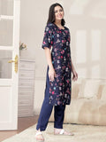 Pinkmint Kurta Set For Women Cotton Printed Straight Kurta With Pant (Pack Of 1) Multicolor13 L
