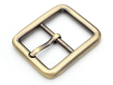 CRAFTMEMORE 4pcs Single Prong Belt Buckle Square Center Bar Buckles Leather Craft Accessories (1in J455) (Brushed Brass)