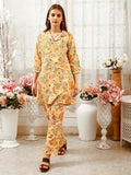 Shienzy Women'S Cotton Blend Floral Straight Kurta And Pant Set (Sz-1484_Yellow_Xl)