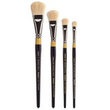 KINGART B096 Premium 4 pc. Original Gold 9270 Series Oval Mop Brush Set, Natural Hair for Acrylic, Oil, Watercolor Paint, Short