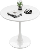 White Round Dining Table for 2 Person, 24 Inch Small Tulip Table with Metal Pedestal for Living Room, Mid Century Modern Table f
