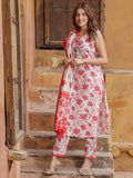 Anni Designer Women'S Cotton Blend Printed Straight Kurta With Pant & Dupatta (Root Pink_Xxl_Pink_Xx-Large),Pink,2XL,Cotton Blend,Straight,Kurta, Scarf