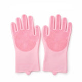 KITCHCUBE 1 Pair Silicone Dish Washing Gloves for Kitchen Cleaning & Pet Grooming, Heat Resistant Reusable Scrubber Gloves with