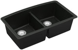 Karran QU-710 Undermount Granite/Quartz Composite Kitchen Sink 32 in. Double Bowl 50/50 in Black