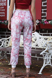 Leriya Fashion Womens Wide Leg Pants Flowers Floral Print Drawstring Loose Long Trousers (Lf-Tr735-L) Pink
