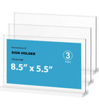 newnewshow Acrylic Sign Holder 8.5x5.5 Inch 3 Pack Horizontal T Shape Double-Sided Desktop Display Holder. (Optional 8.5x11 8.5x