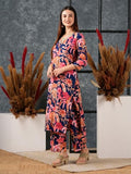 Anni Designer Women'S Cotton Blend Straight Printed Kurta With Palazzo (Chinki Blue_S_Blue_Small),Blue,S,Rayon Blend,Regular,
