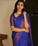 Flosive Womens Kanjivaram Silk Saree With Handloom Weaving Work With Blouse (Royal Blue)