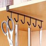 Gra8 Multi Function Stainless Steel 6 Hooks Under Shelf Cup Holder Multi Functional Kitchen Utensil Rack for Hanging (1Pcs)