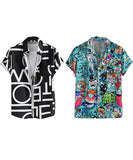 LookMark Men's Cotton Blend Casual Beach Wear Shirts | Stylish Printed Shirts for Men | Comfortable Summer Wear | Party Vacation & Daily Casuals (Pack of 2) (Printed Shirt ADAM Black-Craft-M),Black-Blue-02