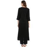 Idalia Rayon Solid A-Line Black Kurta Set For Women Stylish Boat Neck Design Kurta Set With Pant Black L