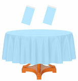 HEIPINIUYE 2 Pack Light Blue Round Tablecloth 84 Inch Baby Blue Plastic Table Cloth Disposable Round Table Cover for Party Birth