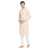 Manyavar Traditional Embroidered Kurta And Churidar Set For Men - (Light Biscuit, Medium)