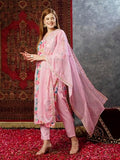Anni Designer Women'S Rayon Blend Printed Straight Kurta With Pant & Dupatta (Maslin-Multi-Jl_Xxl_Peach_Xx-Large),Peach,2XL,Rayon Blend,Regular,