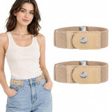 Toxen Pack Of 2 BuckleFree Elastic Stretch Belt Adjustable Invisible Waistband (Beige)