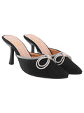 Shoetopia Women'S Black Elegant Ivory Satin Mule Heels With Crystal Bow Pointed Toe Slip-On Dress Rhinestone For Party Or Evening Events Eu38,Black,5,B0CXJ5NHT7