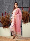 Anni Designer Women'S Cotton Blend Straight Printed Kurta With Pant & Dupatta (Gojari Peach_Xl_Peach_X-Large),Peach,XL,Cotton Blend,Regular,