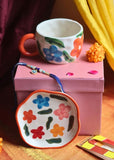 WEAVING HOMES Ceramic Mugs (WEAVING HOMES Brightday Mug & Brightday Handmade Dessert Plate Rakhi Gift Box)