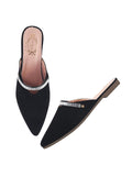 Shoetopia Women'S Black Pointed-Toe Mules With Crystal Embellishment Elegant Slip-On Flats For Party & Office Wear Eu38,Black,5,B0DK7B2V1T