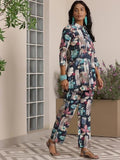 Libas Womens Printed Silk Blend Co-Ord Set For Women Blue L 39034