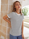 Toplot Stripe Printed Short Sleeve Regular Fit Top For Women (Top-5142-White-Xs),White,,B0CHQBNZ74