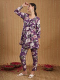 Anni Designer Women'S Cotton Blend Printed Pajama Set Ethnic Co-Ord Set (Aatishi Purple_Xl_Purple_X-Large),Purple,XL,Cotton Blend,regular,Pant