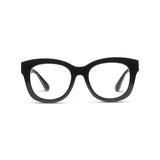 Peepers by PeeperSpecs Women's Center Stage Soft Square Oversized Blue Light Blocking Progressive Reading Glasses, Black, 3.00 +