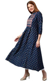 Gosriki Women'S Cotton Blend Traditional Printed Anarkali Kurta (Relian Multi-Blue_S-Gs_Blue_Small),Blue,,B0BNNNTHVR