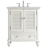 Elegant Decor Rhodes 30 Single Marble Top Bathroom Vanity In Antique White