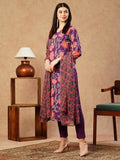 Anni Designer Women'S Cotton Blend Straight Printed Kurta With Pant & Dupatta (Fataki Purple_L_Purple_Large),Purple,L,Cotton Blend,Fataki_1537,Kurta, Scarf