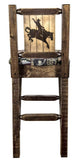 Montana Woodworks Homestead Collection Barstool With Upholstered Seat, Woodland Pattern, Laser Engraved Bronc Design, Stained &