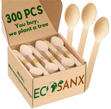 ECOSANX 300 PCs Wooden spoons for eating, 6.5 Splinter Free small disposable spoons, Eco-Friendly, 100% All-Natural Compostable