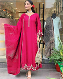 Anni Designer Women'S Rayon Viscose Anarkali Embroidered Kurta With Pant & Dupatta (Ranibai Pink_L_Pink_Large),Pink,L,Rayon Blend,Classic,